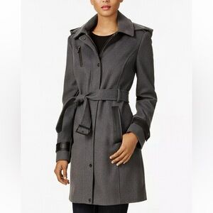 Michael Kors Faux Leather Trim Gray Coat XXS